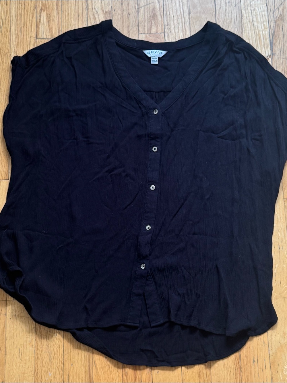 Orvis Black Button-Front V-Neck Women's Top